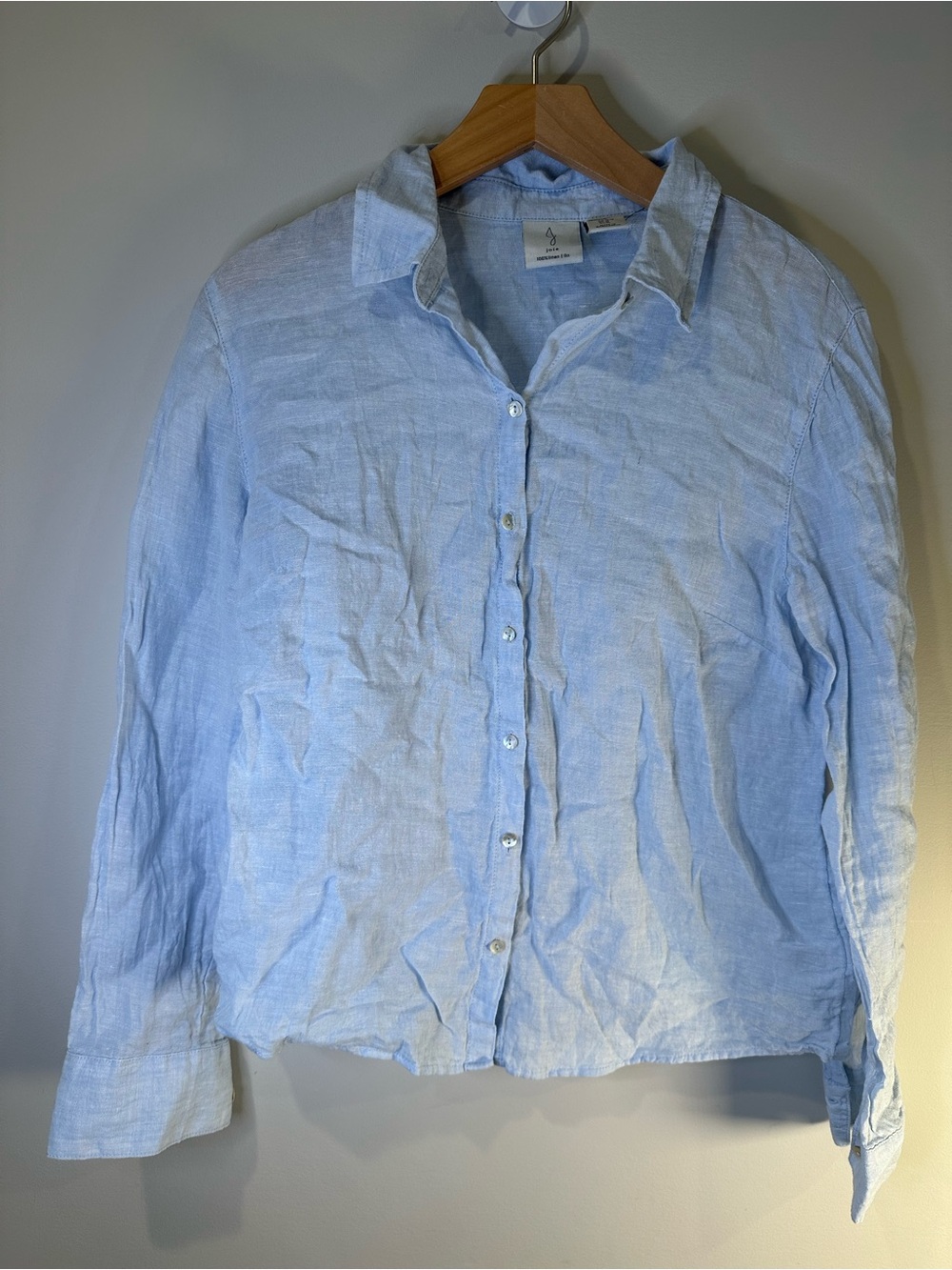 Joie Pale Blue Linen Button-Front Shirt classic minimalist coastal medium